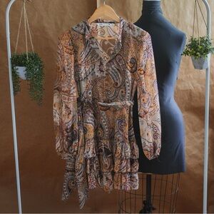 🧡 ZARA Paisley Print Ruffle Mini Dress – Size S